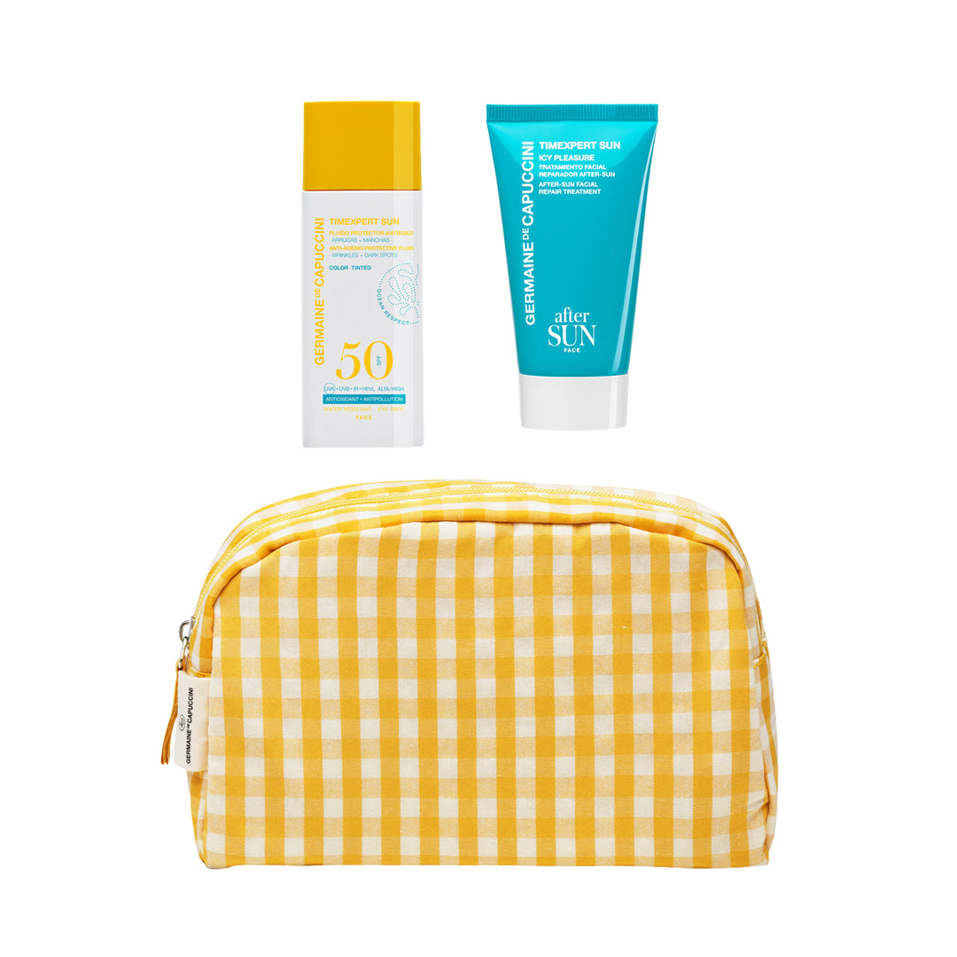 Set Facial Protectie Solara si Reparare cu Geanta - Timexpert Sun Anti-Ageing Protective Fluid Color Tinted 50ml + Repairing After Sun Facial Treatment 50ml Summer Kit - PP Germaine de Capuccini