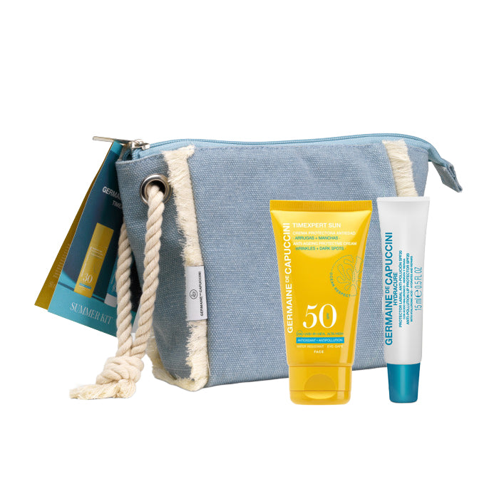 Set Facial Protectie Solara pentru Fata si Buze - Timexpert Sun Anti-Ageing Protective Fluid SPF50+ Hydracure Anti-Pollution Lip Protector 15ml Summer Kit - PP Germaine de Capucini