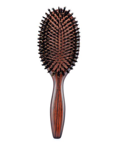 Perie pentru Descalcit Parul din Lemn de Abanos si 100% Par de Mistret - Oval Large 03 Ebony - Bifull - HNIcosmetice.ro