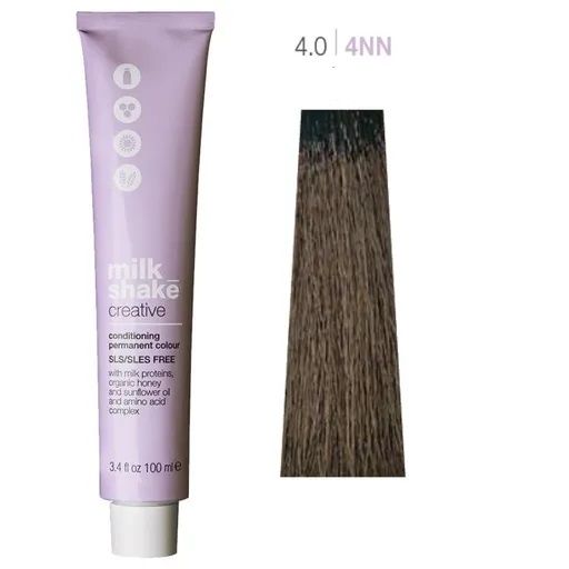 Vopsea de Par 4.0/4NN Permanenta - Creative Conditioning Permanent Colour Castaniu Intens Mediu - Milk Shake - HNIcosmetice.ro