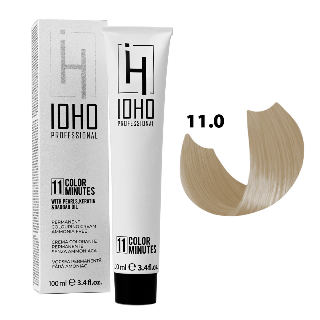Vopsea de Par 11.0 Permanenta Fara Amoniac - Color 11 Minutes Blond Platinat Super Deschis - Ioho Professional - HNIcosmetice.ro