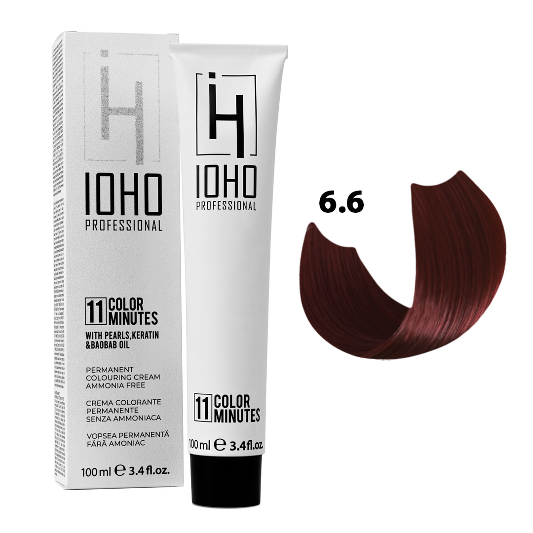 Vopsea de Par 6.6 Permanenta Fara Amoniac - Color 11 Minutes Blond Rosu Inchis - Ioho Professional - HNIcosmetice.ro
