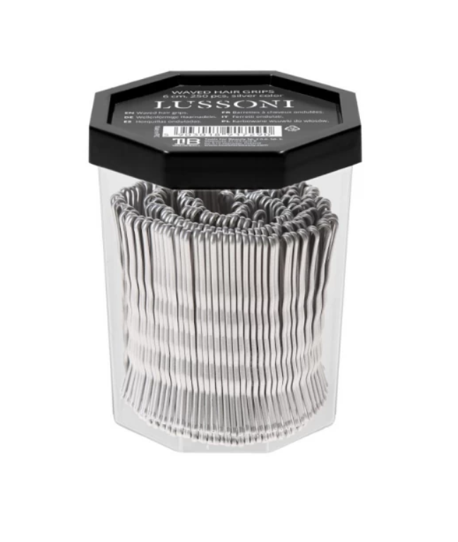 Agrafe de Par Metalice Argintii Ondulate - Waved Hair Grips Silver Color 6cm 250 Buc - Lussoni - HNIcosmetice.ro