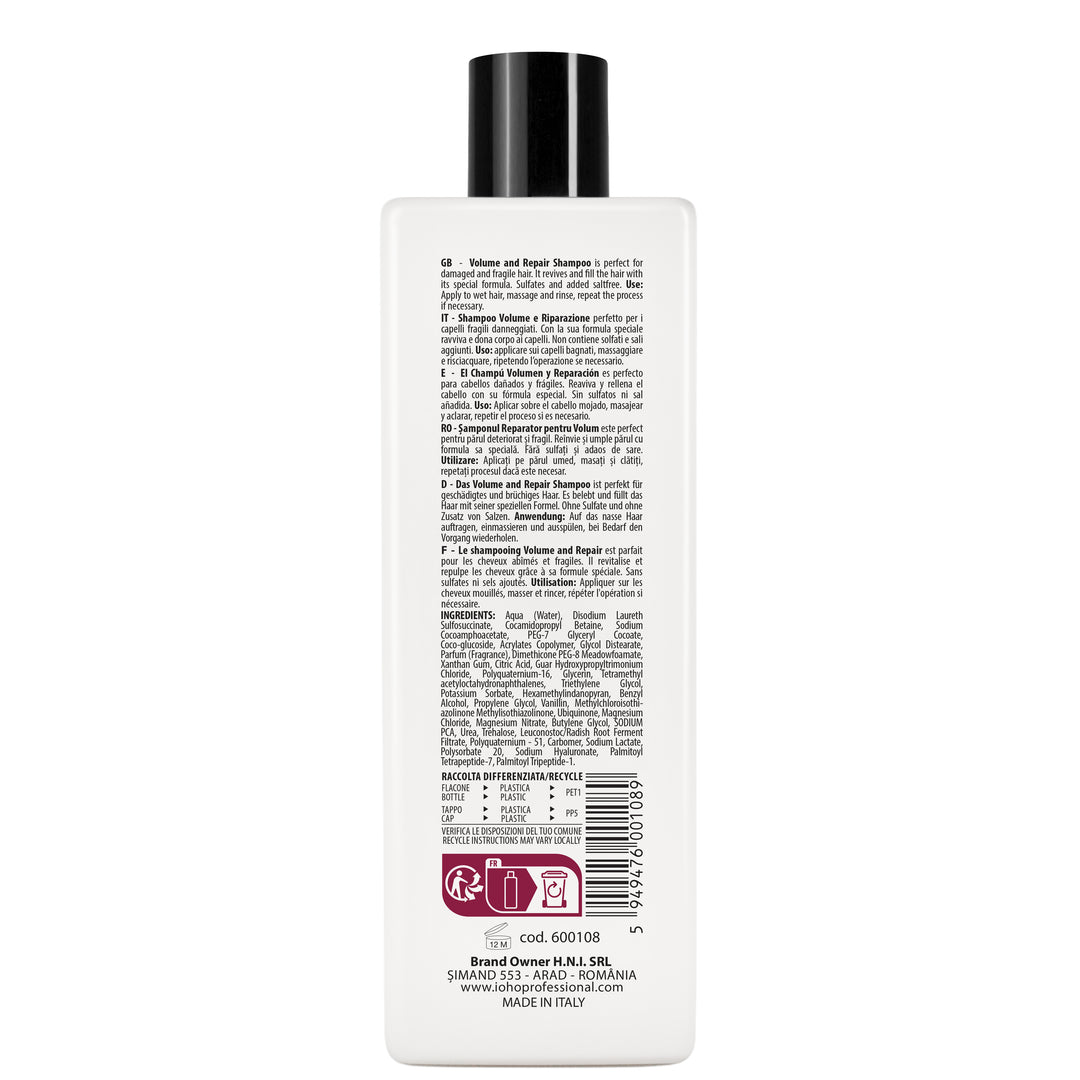 Sampon pentru Mentinere Volum si Reconstructie - Boostfill Volume and Repair Shampoo pH 5.0-5.5 500ml - Ioho Professional