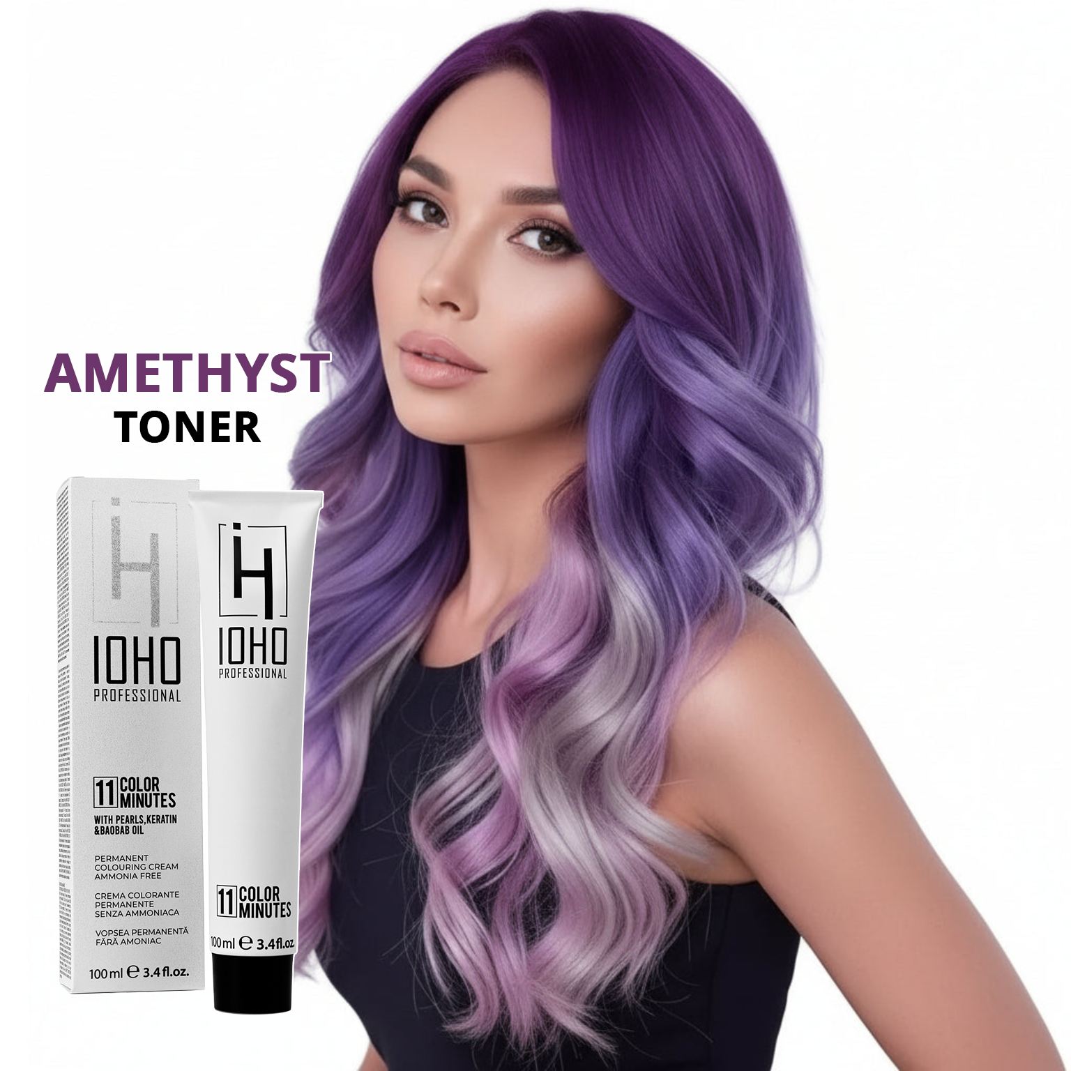 Vopsea de Par Toner Purpuriu Permanenta Fara Amoniac - Color 11 Minutes Amethyst Toner - Ioho Professional