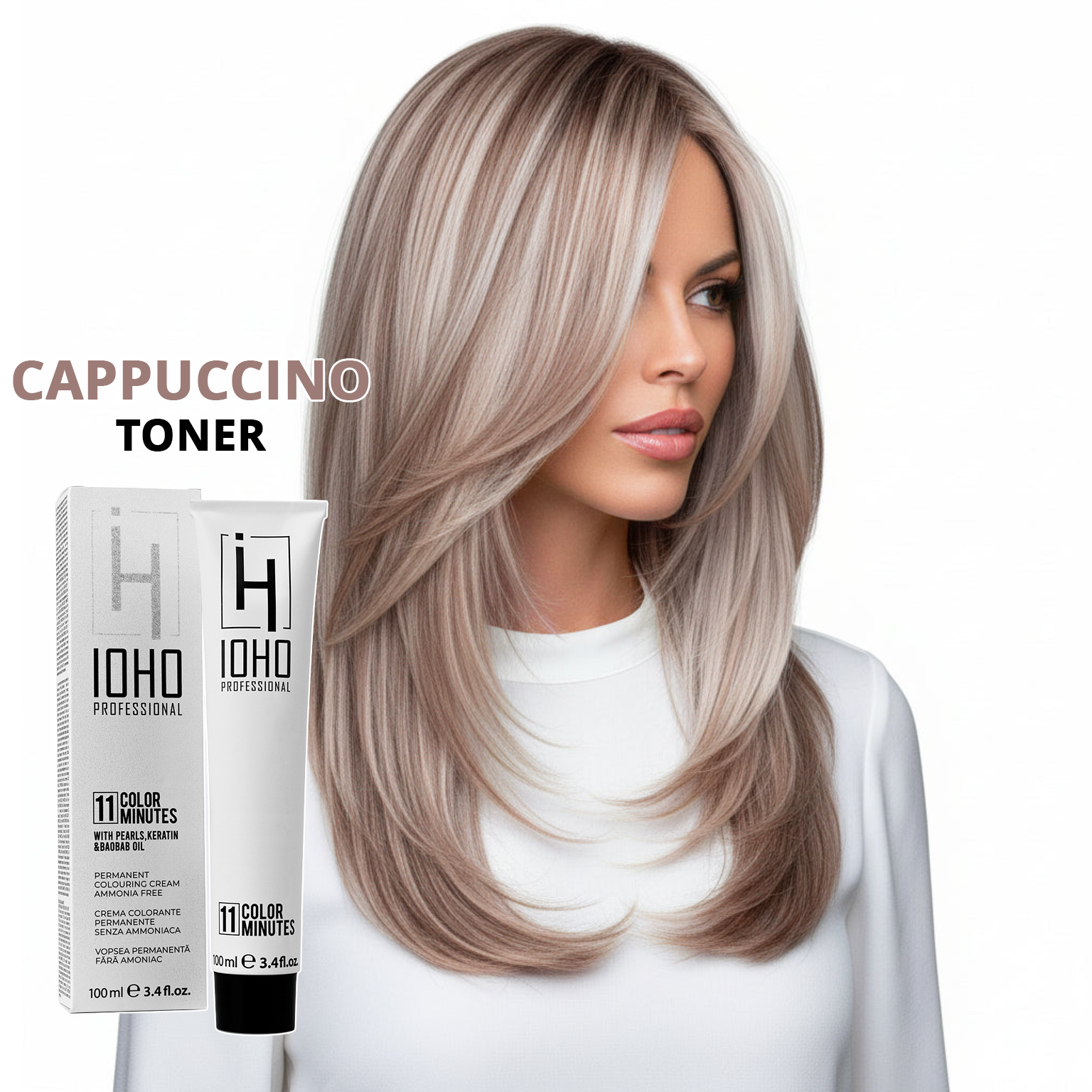 Vopsea de Par Toner Cappuccino Permanenta Fara Amoniac - Color 11 Minutes Cappuccino Toner - Ioho Professional