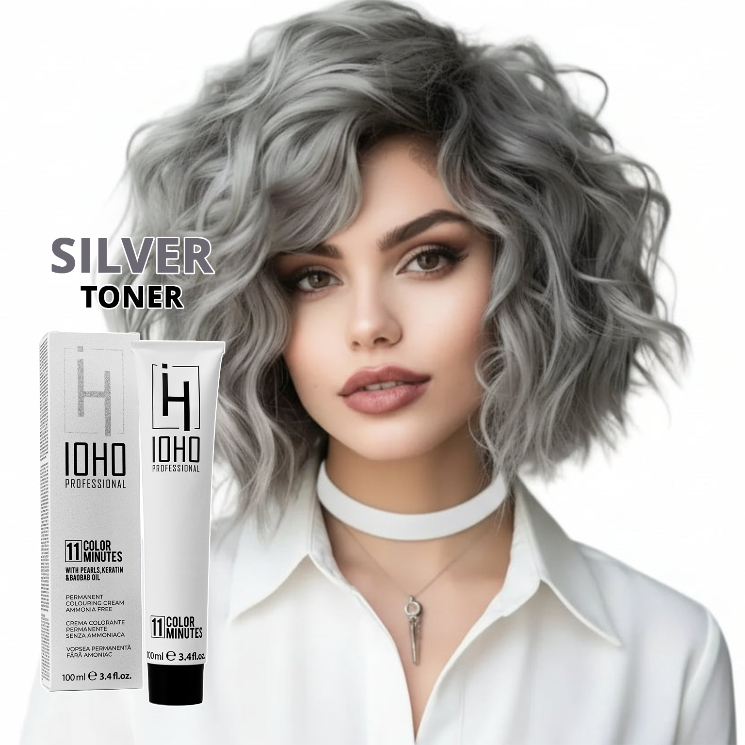 Vopsea de Par Toner Argintiu Permanenta Fara Amoniac - Color 11 Minutes Silver Toner - Ioho Professional