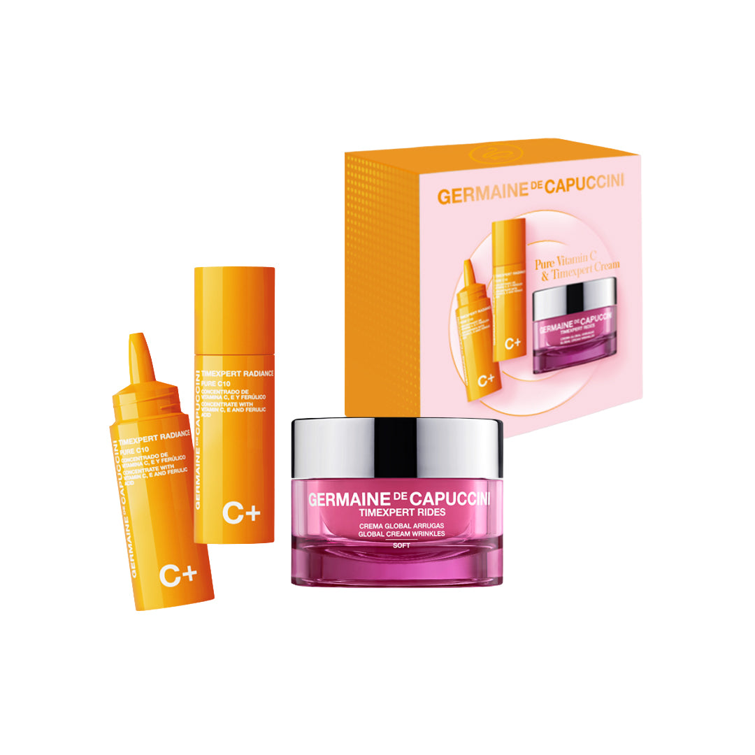 Set Facial Antioxidant si Antirid cu Vitamina C - Timexpert Radiance C+ Timexpert Rides Concentrate Pure C10 15ml + Global Cream Wrinkles Soft 50ml Set - PP Germaine de Capuccini