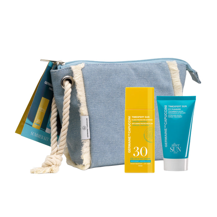 Set Facial pentru Vara Protectie Solara si Reparare - Timexpert Sun Anti-ageing Protective Fluid 50ml SPF30+ Icy Pleasure After Sun Facial Repair Treatment 50ml Summer Kit - PP Germaine de Capuccini