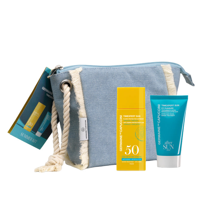 Set Facial Protectie Solara SPF50+ si Reparare - Timexpert Sun Anti-Ageing Fluid SPF50+ After Sun Icy Pleasure Facial Repair Treatment 50ml Summer Kit - PP Germaine de Capuccini