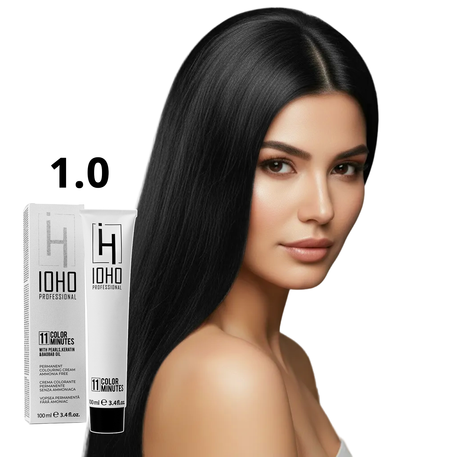 Vopsea de Par 1.0 Permanenta Fara Amoniac - Color 11 Minutes Negru - Ioho Professional
