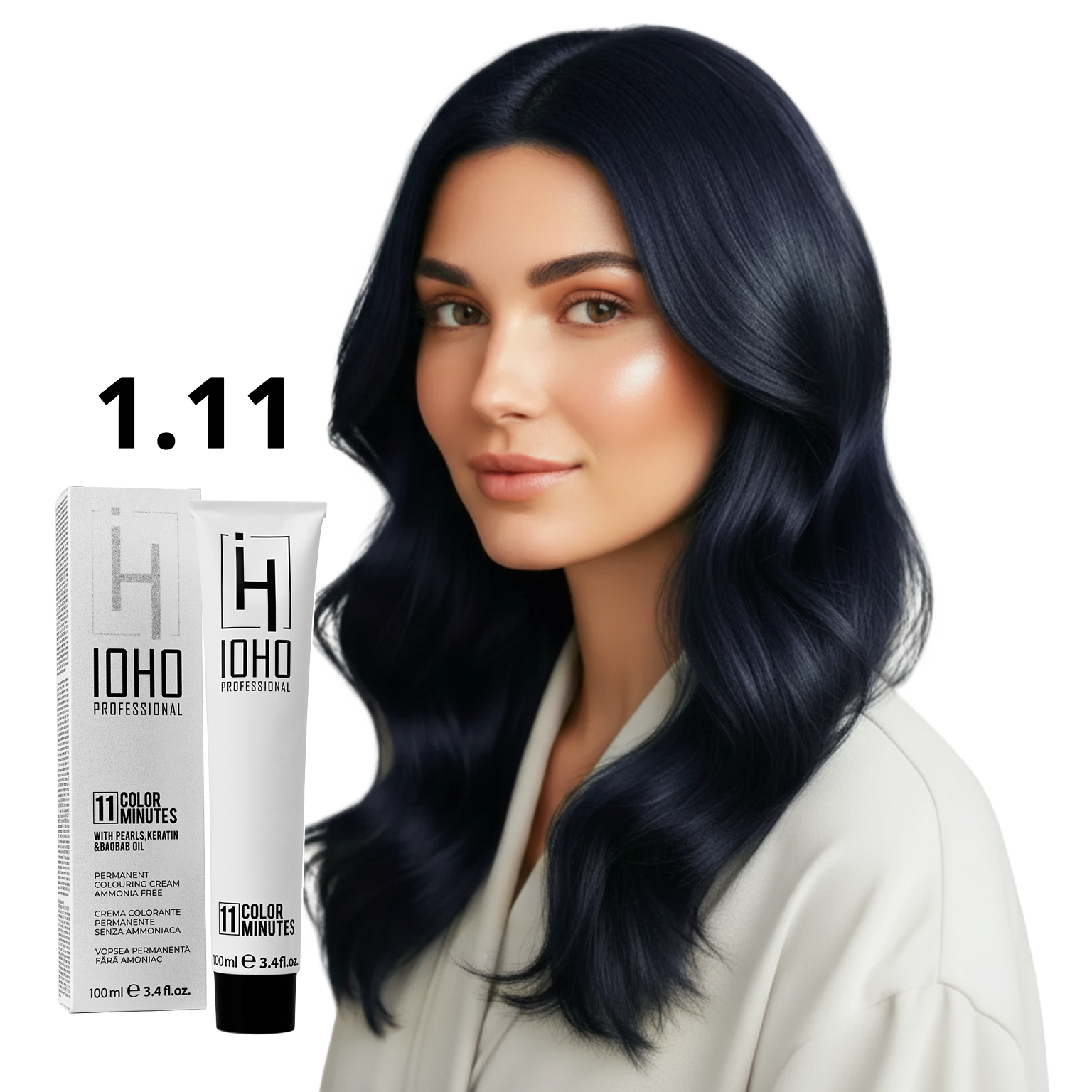 Vopsea de Par 1.11 Permanenta Fara Amoniac - Color 11 Minutes Negru Albastrui - Ioho Professional