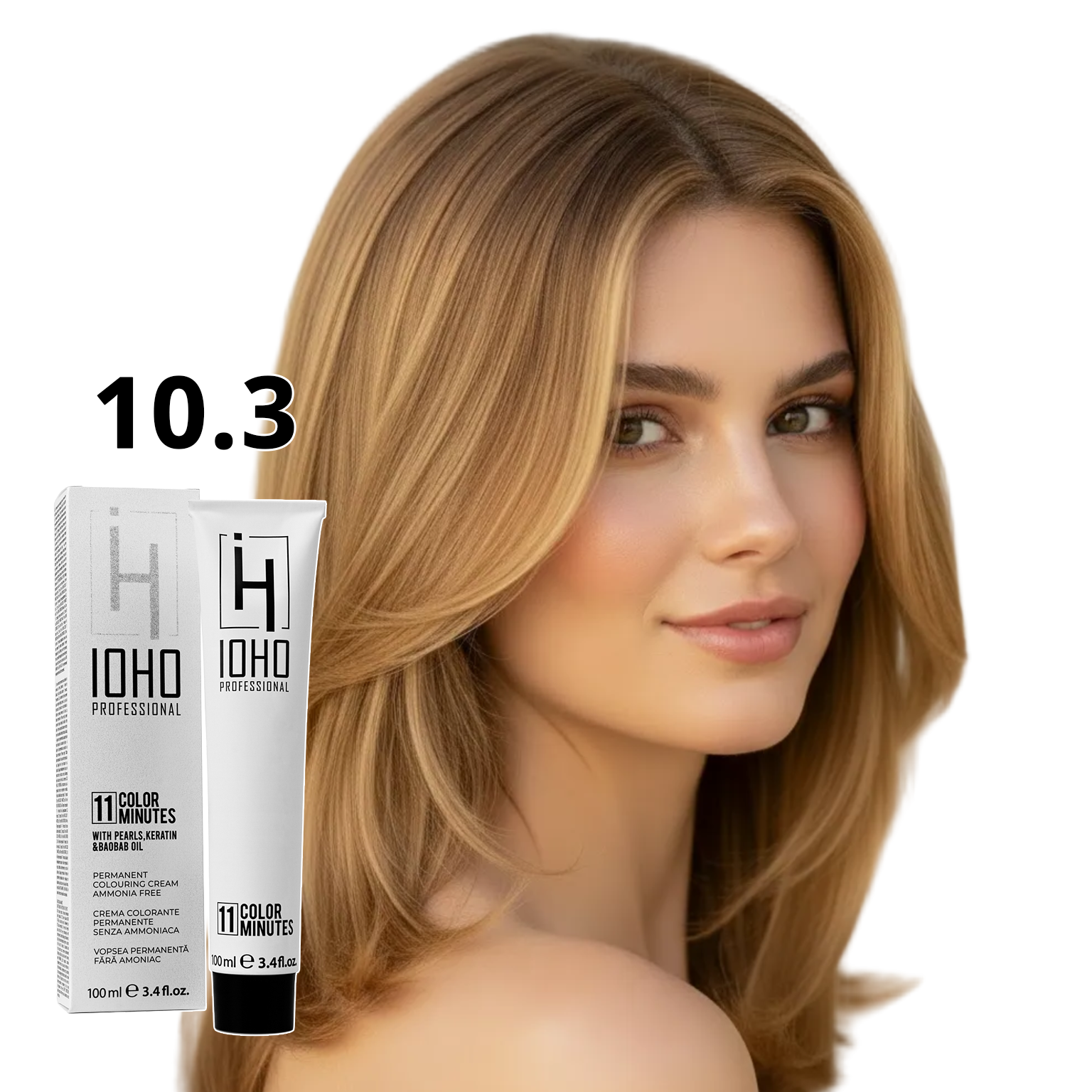 Vopsea de Par 10.3 Permanenta Fara Amoniac - Color 11 Minutes Blond Auriu Foarte Deschis Extra - Ioho Professional