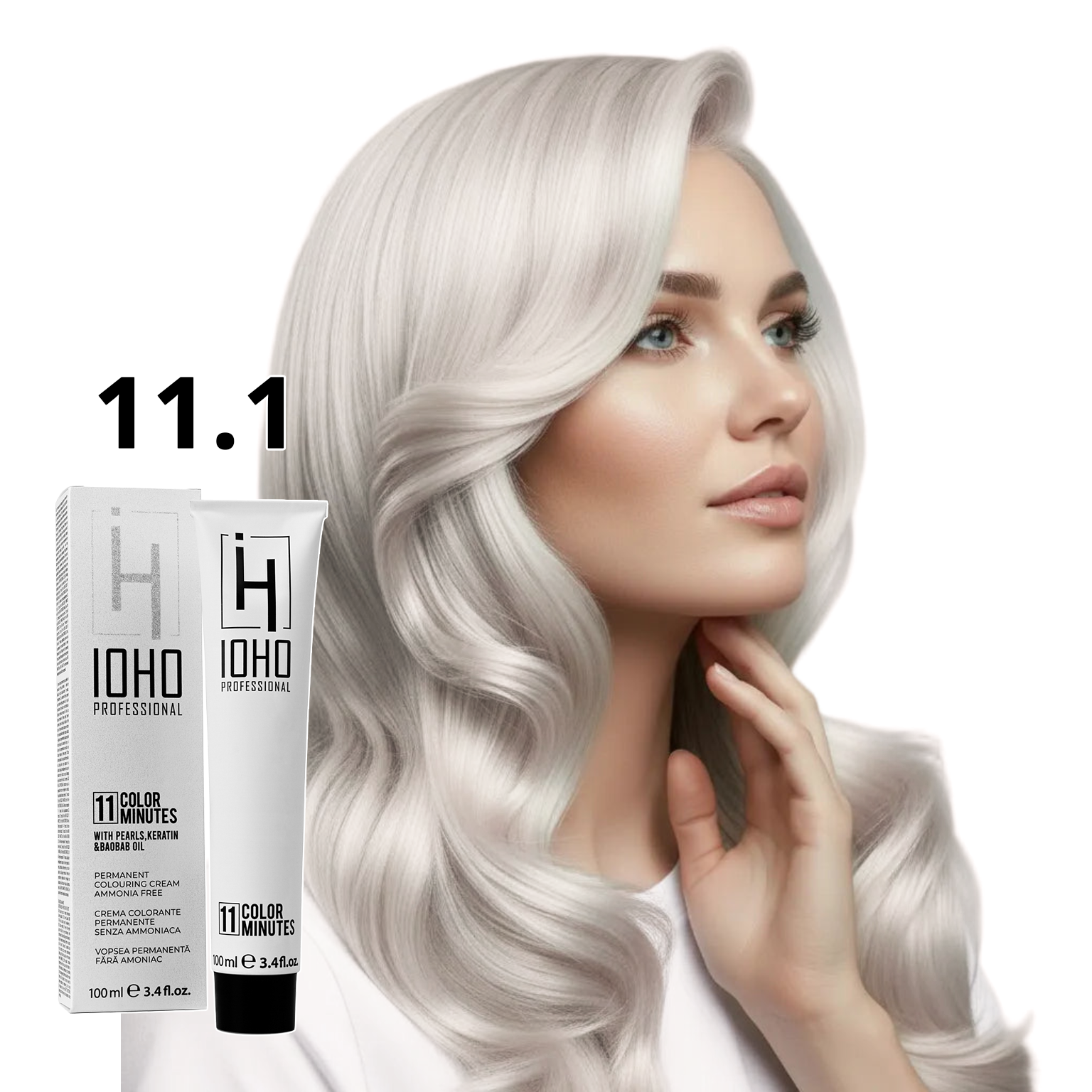 Vopsea de Par 11.1 Permanenta Fara Amoniac - Color 11 Minutes Blond Platinat Cenusiu Super Deschis - Ioho Professional