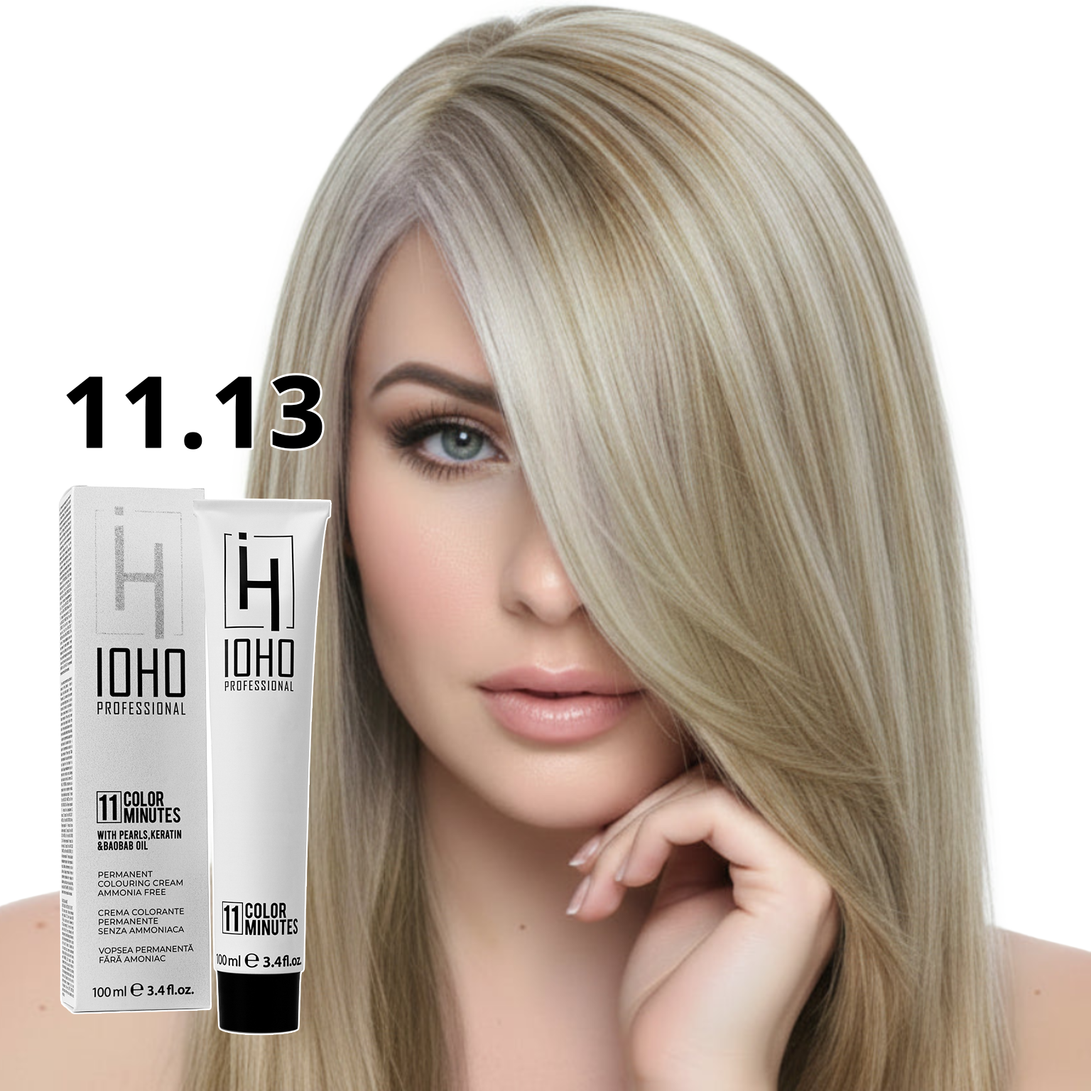 Vopsea de Par 11.13 Permanenta Fara Amoniac - Color 11 Minutes Blond Platinat Nisip Super Deschis - IOHO Professional
