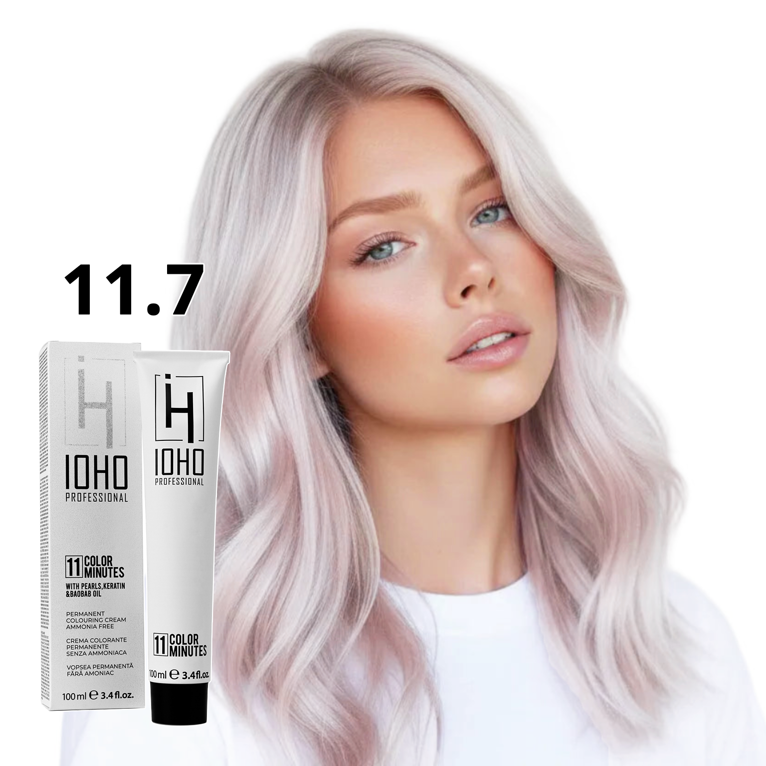 Vopsea de Par 11.7 Permanenta Fara Amoniac - Color 11 Minutes Blond Platinat Iris Super Deschis - Ioho Professional