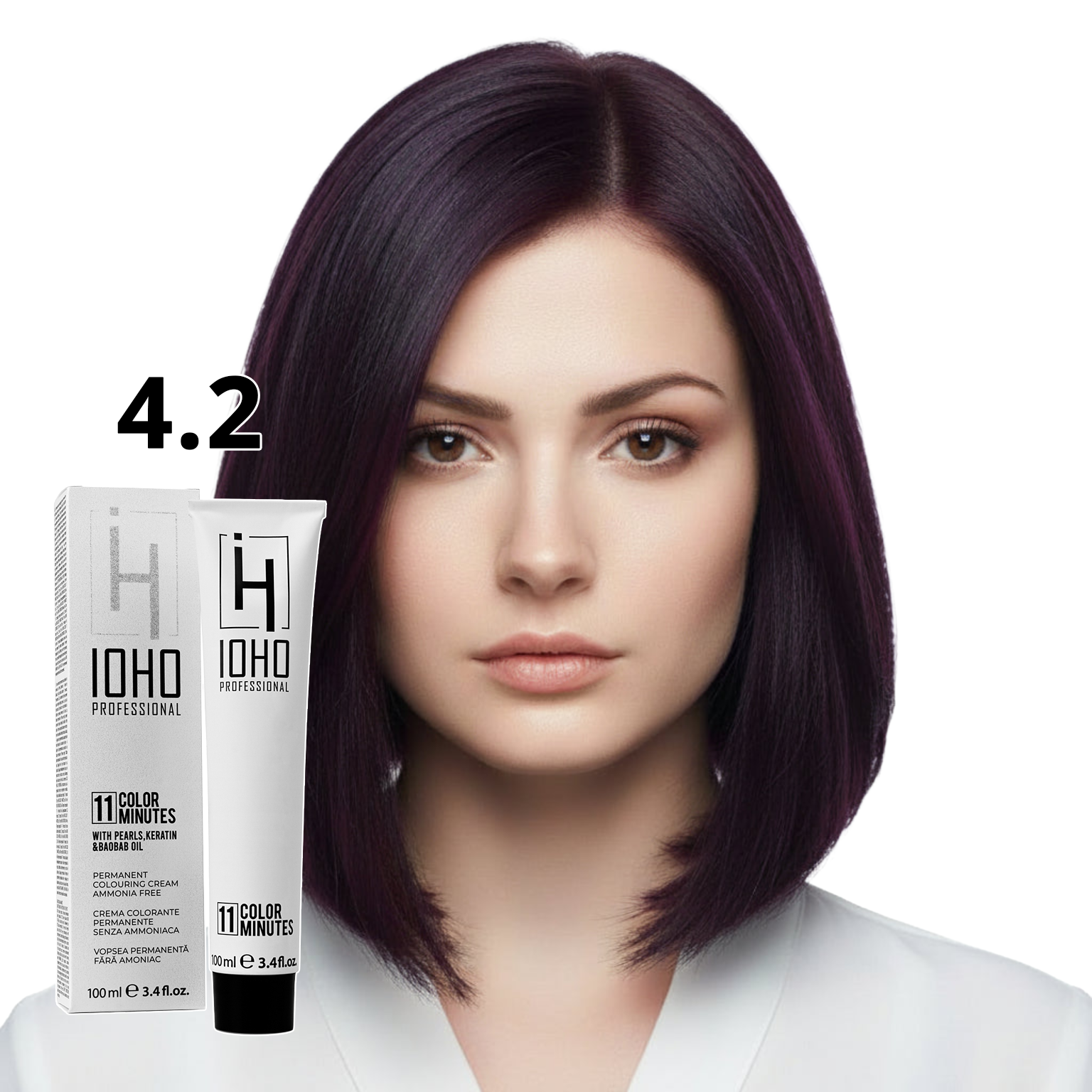 Vopsea de Par 4.2 Permanenta Fara Amoniac - Color 11 Minutes Castaniu Violet - Ioho Professional
