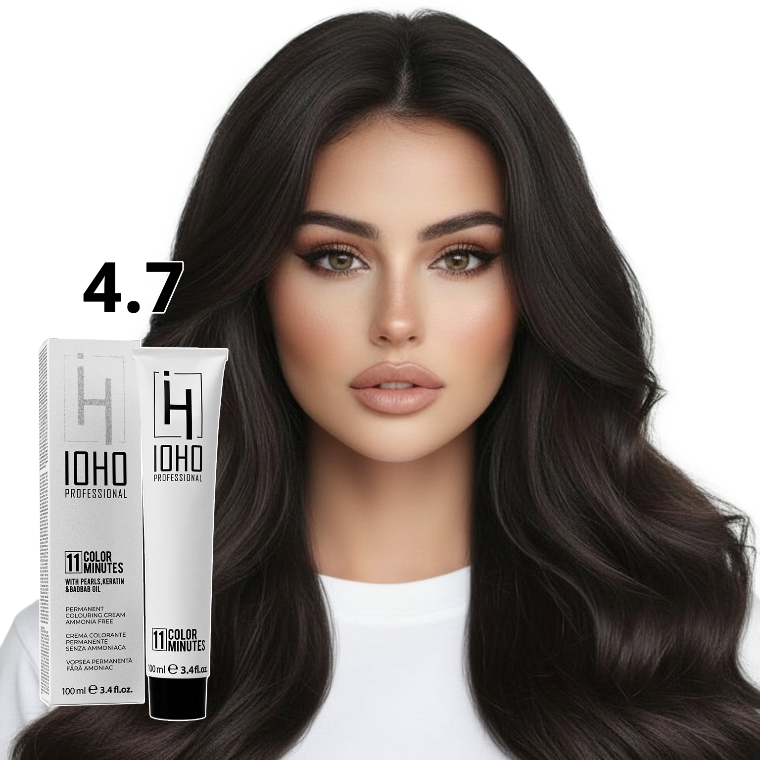 Vopsea de Par 4.7 Permanenta Fara Amoniac - Color 11 Minutes Castaniu Mediu - Ioho Professional
