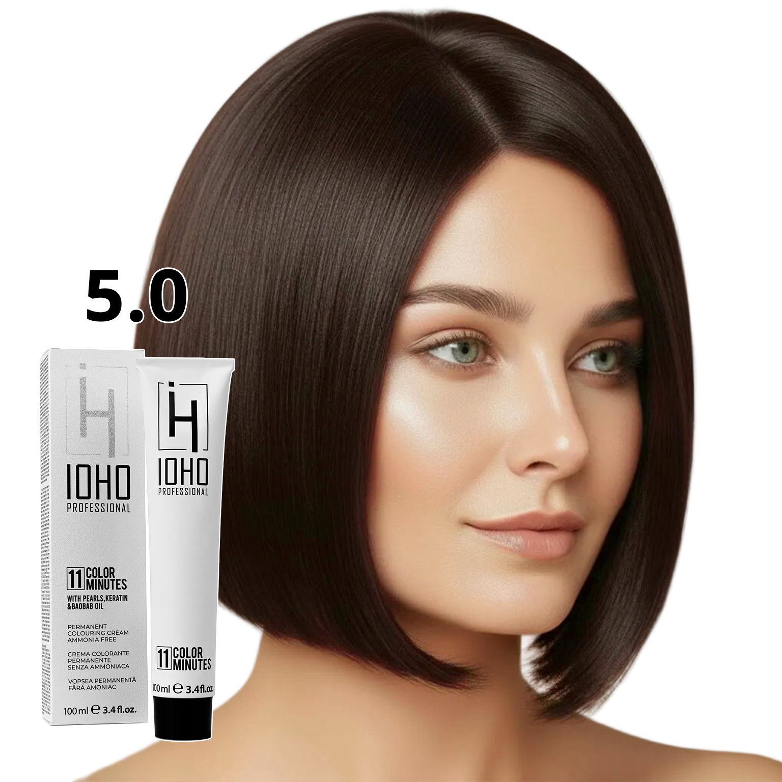 Vopsea de Par 5.0 Permanenta Fara Amoniac - Color 11 Minutes Castaniu Deschis - Ioho Professional