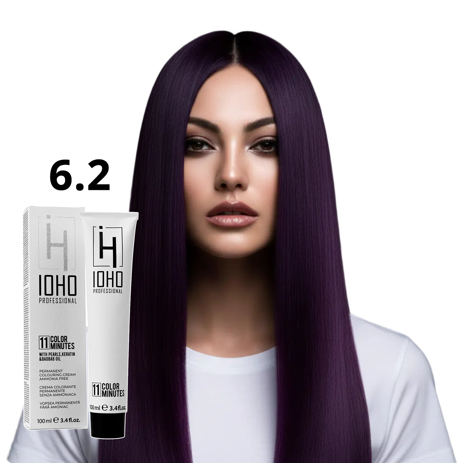 Vopsea de Par 6.2 Permanenta Fara Amoniac - Color 11 Minutes Blond Violet Inchis - Ioho Professional