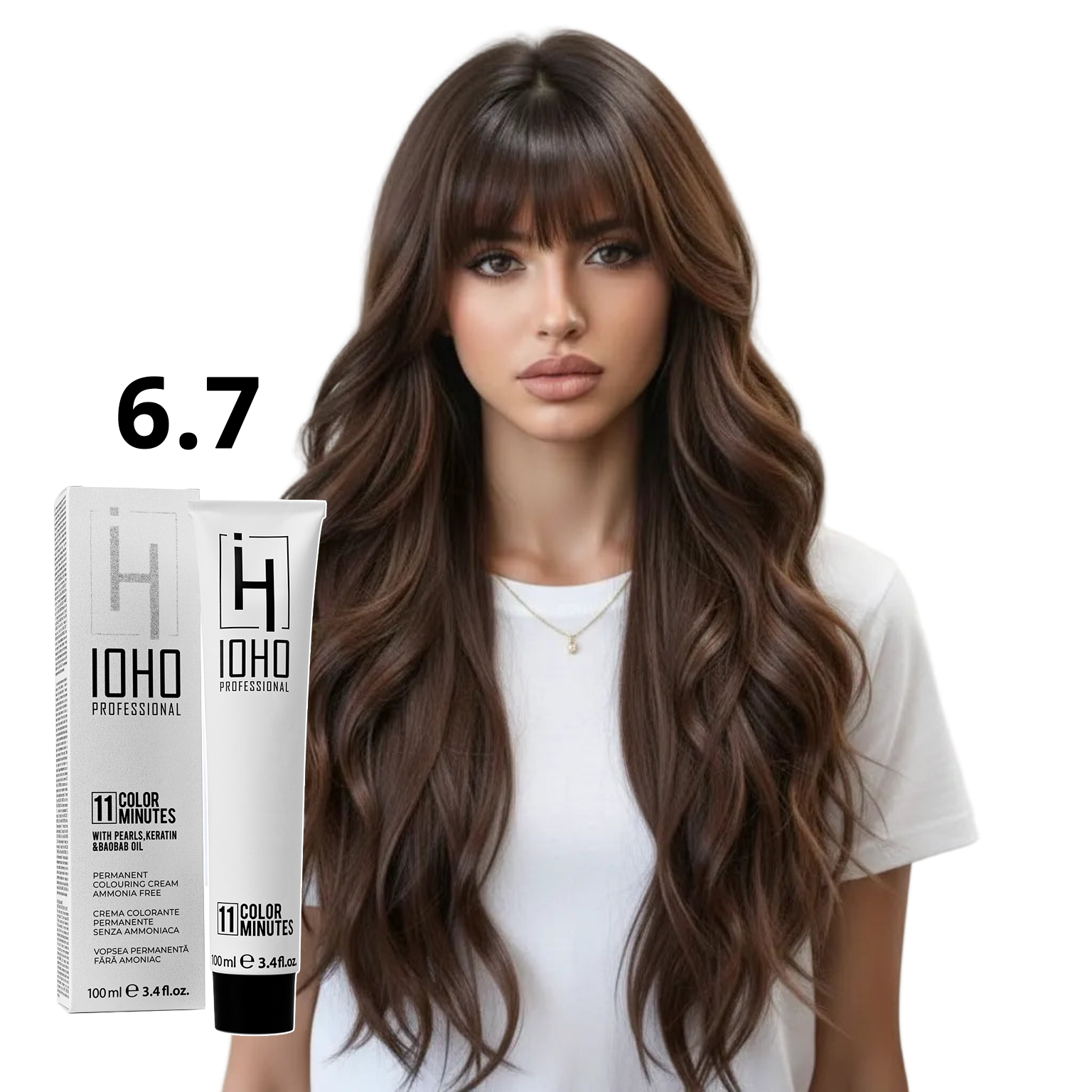 Vopsea de Par 6.7 Permanenta Fara Amoniac - Color 11 Minutes Blond Maroniu Inchis - IOHO Professional