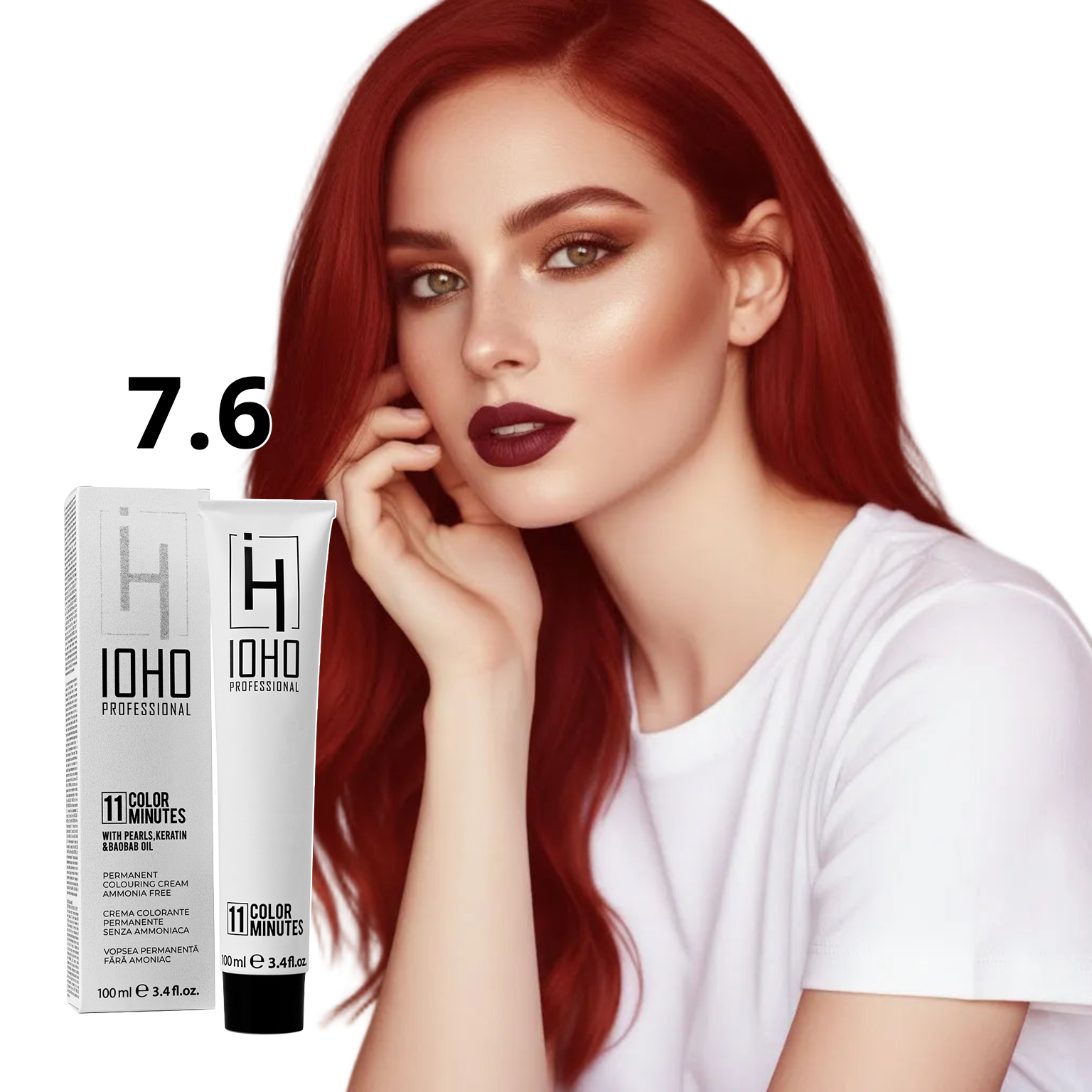 Vopsea de Par 7.6 Permanenta Fara Amoniac - Color 11 Minutes Blond Rosu Mediu - Ioho Professional