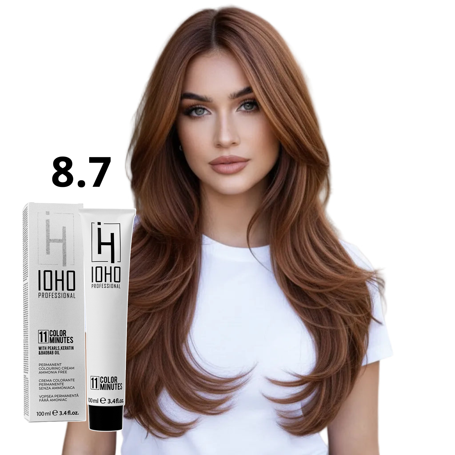 Vopsea de Par 8.7 Permanenta Fara Amoniac - Color 11 Minutes Blond Maroniu Deschis - Ioho Professional