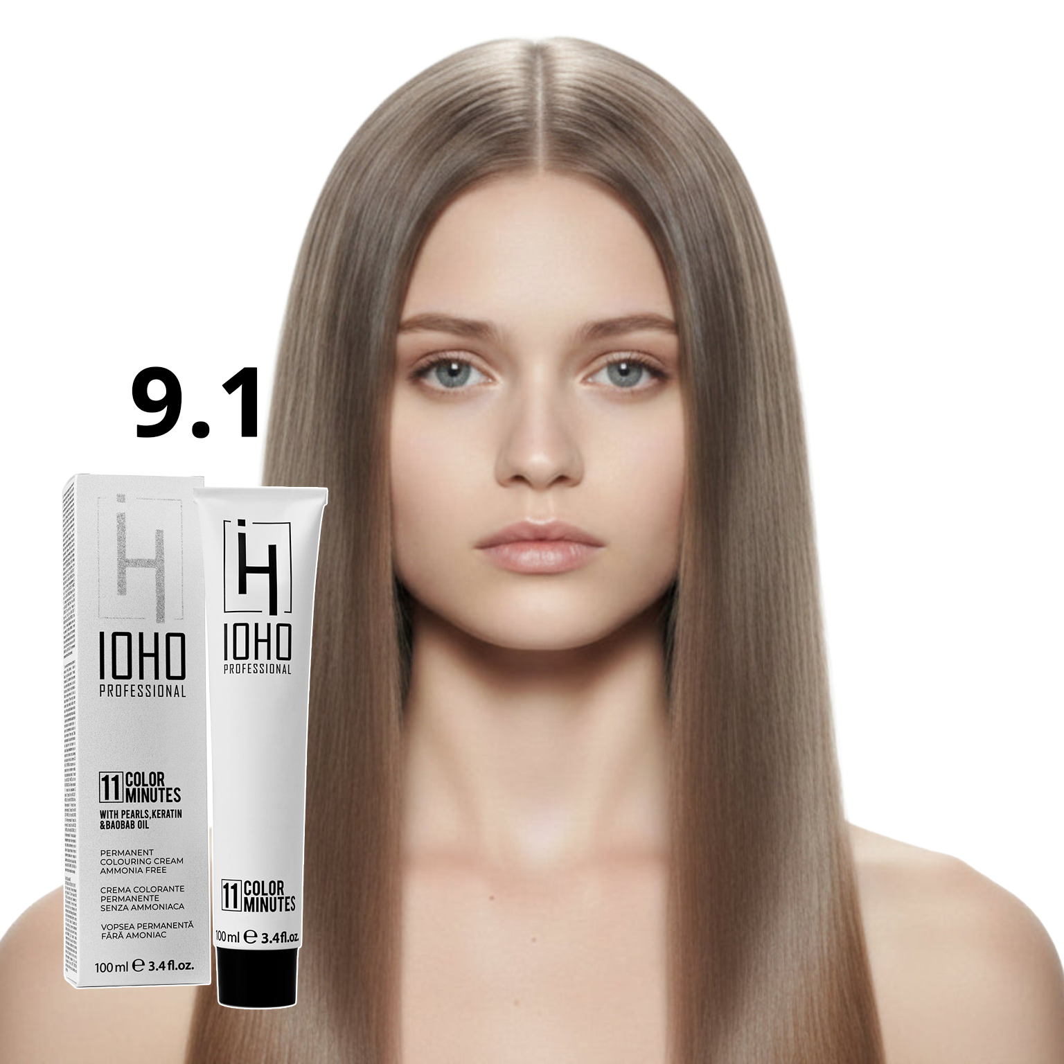 Vopsea de Par 9.1 Permanenta Fara Amoniac - Color 11 Minutes Blond Cenusiu Foarte Deschis - Ioho Professional