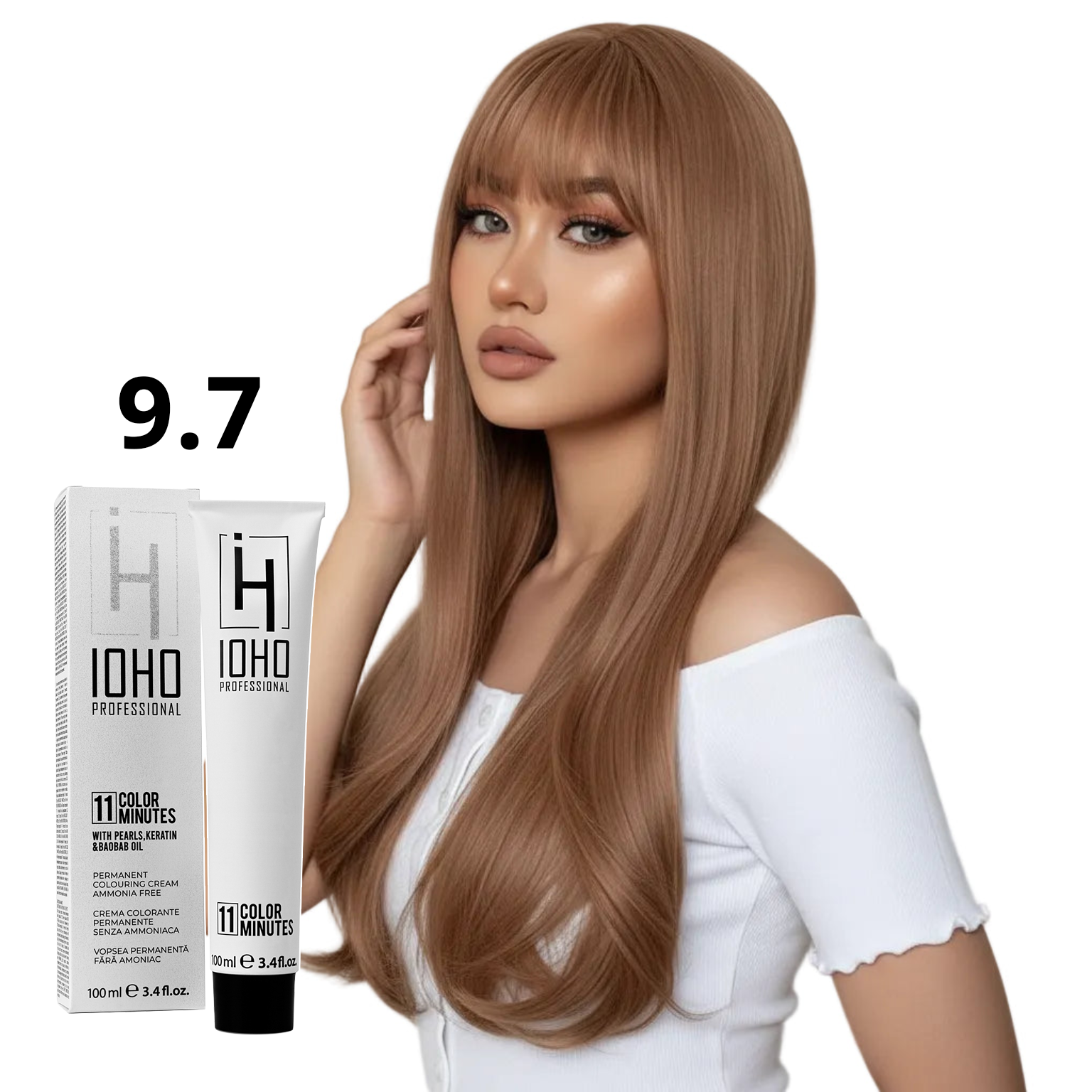 Vopsea de Par 9.7 Permanenta Fara Amoniac - Color 11 Minutes Blond Maroniu Foarte Deschis - Ioho Professional