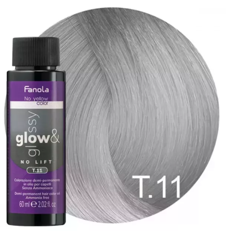 Vopsea de Par Semi-permanenta T.11 Tip Toner – No Yellow Glow&Glossy Cenusiu Intens 60ml – Fanola - HNIcosmetice.ro