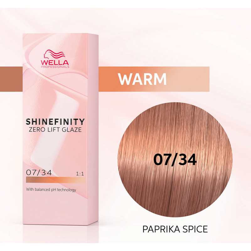 Vopsea de Par 07/34 Demi-permanenta - Shinefinity Zero Lift Glaze Blond Aramiu Auriu 60ml - Wella - HNIcosmetice.ro