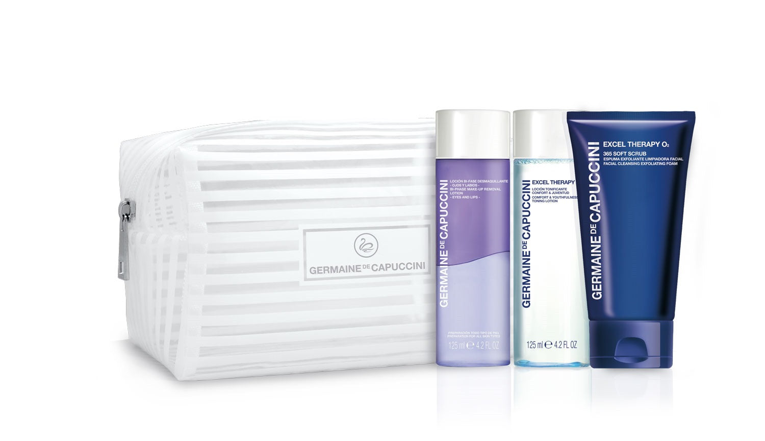 Geanta Cosmetica Transparenta cu Dungi Albe - Options Transparent Make-up Bag L 19cm xl 13cm - AC Germaine de Capuccini