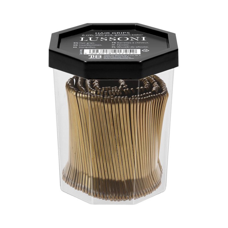 Agrafe de Par Metalice Aurii Drepte - Hair Grips Golden Color 6cm 250 Buc - Lussoni