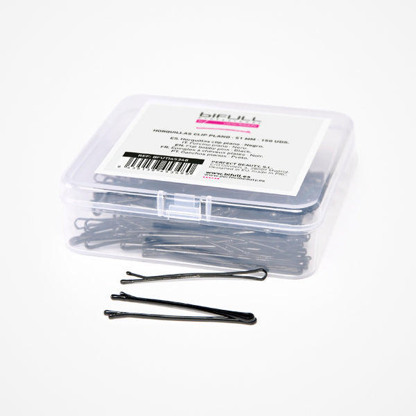 Agrafe de Par Metalice Negre Drepte -Flat Bobby Pins Black  5.1cm 150 Buc - Bifull