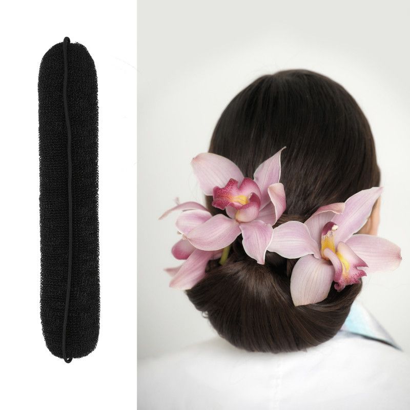 Burete pentru Coc cu Elastic Negru - Hair Bun Roll Black 230mm - Lussoni