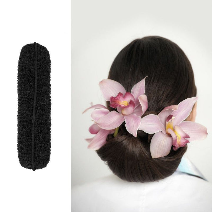 Burete pentru Coc cu Elastic Negru - Hair Bun Roll Black 150mm - Lussoni