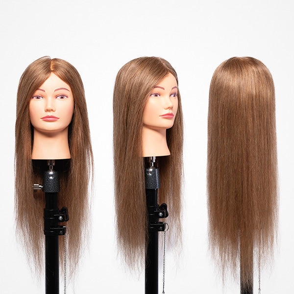 Cap Practica Manechin Femeie Par 100% Natural Blond Inchis cu Suport - Woman Dark Blond 60cm - Bifull