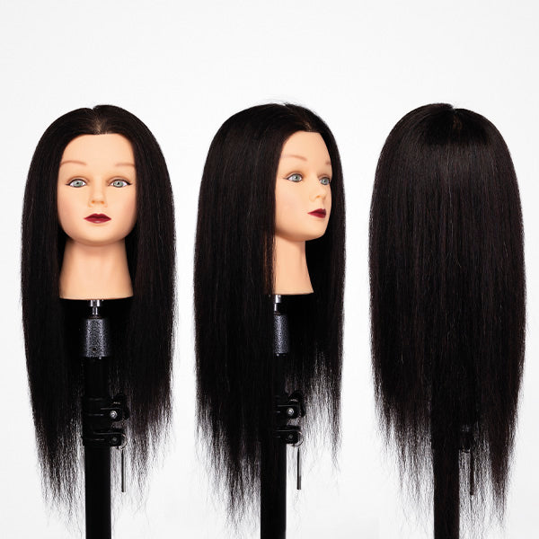 Cap Practica Manechin Femeie Par 100% Natural Negru cu Suport - Woman Top Black 60cm - Bifull