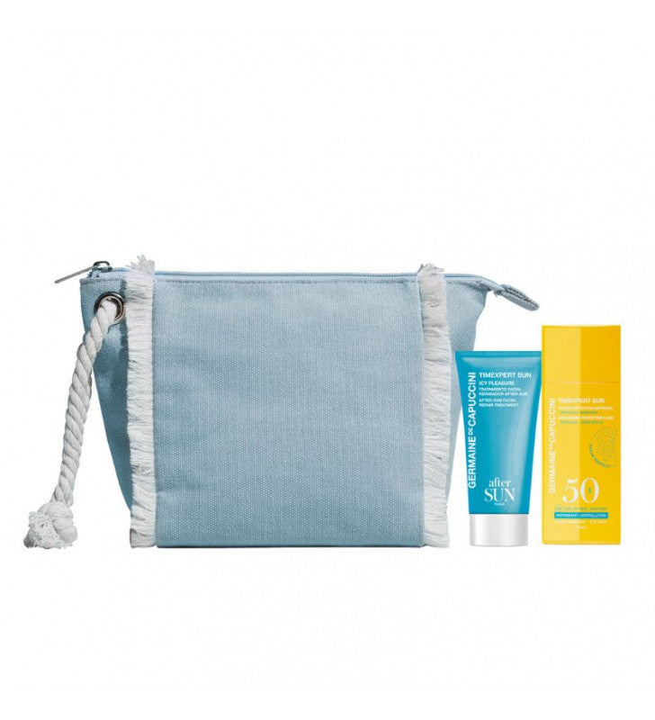 Set Facial pentru Vara Protectie Solara si Reparare - Timexpert Sun Anti-ageing Protective Fluid 50ml SPF30+ Icy Pleasure After Sun Facial Repair Treatment 50ml Summer Kit - PP Germaine de Capuccini