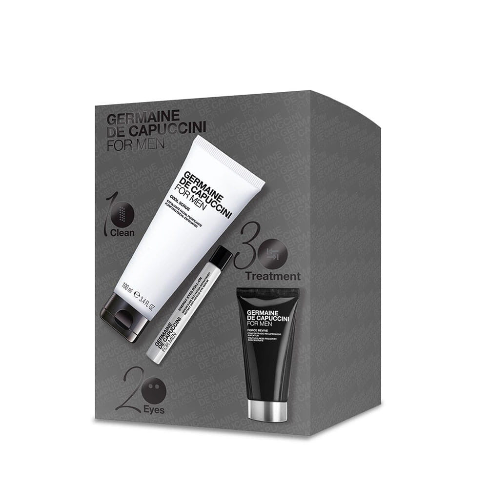 Set Ingrijire Barbati cu 3 Produse - For Men Force Revive Cream 50ml + Eyes Roll-On 10ml + Cool Scrub 100ml - PP Germaine de Capucini