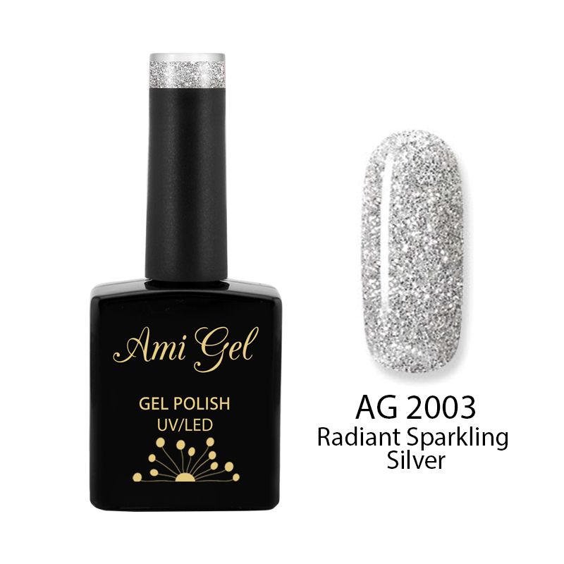 Oja Semipermanenta - Soak Off Gel - Glow Queen Radiant Sparkling Silver AG2003 - Ami Gel