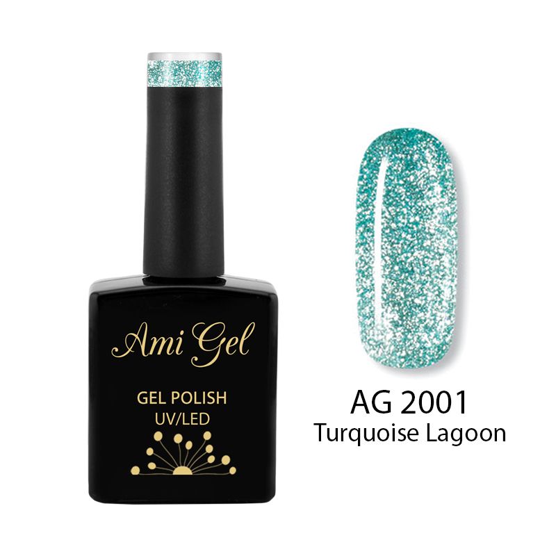 Oja Semipermanenta - Soak Off Gel - Glow Queen Turquoise Lagoon AG2001 - Ami Gel - HNIcosmetice.ro