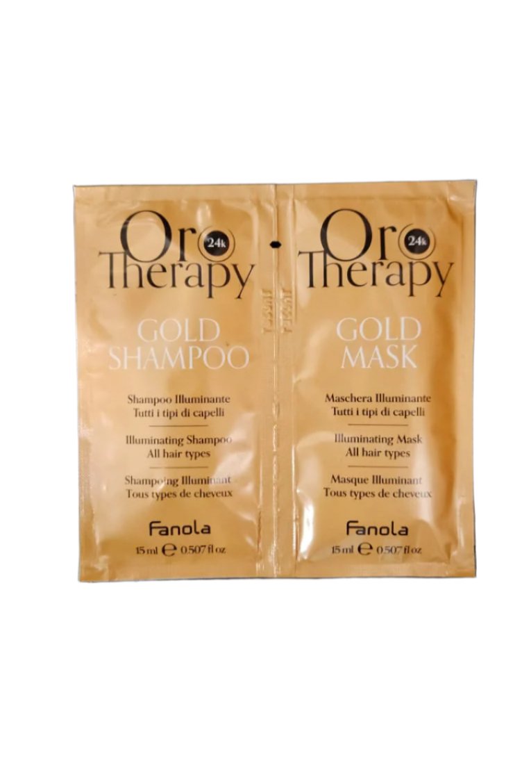 Tester Sampon si Masca Iluminanta cu Extract de Trandafir, Aur 24K si Protectie UV - Gold Illuminating 2x15ml - Oro Therapy - HNIcosmetice.ro