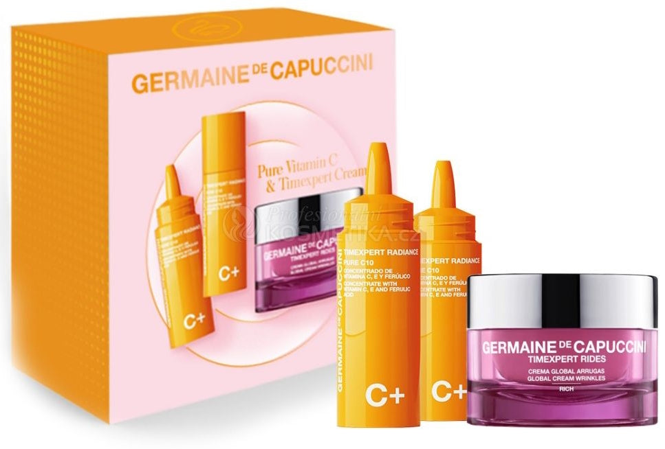 Set Facial Antirid cu Vitamina C - Timexpert Radiance C+ Timexpert Rides Pure C10 Concentrate 15ml + Cremă Antirid Globală Supreme 50ml Set - PP Germaine de Capuccini