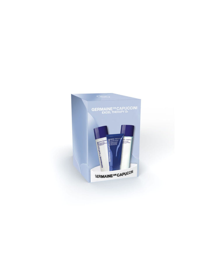Set Oxigenant Facial - Excel Therapy O2 Soft Scrub 50ml + Comfort Cleansing Milk 125ml + Comfort Toning Lotion 125ml Kit - PP Germaine de Capuccini