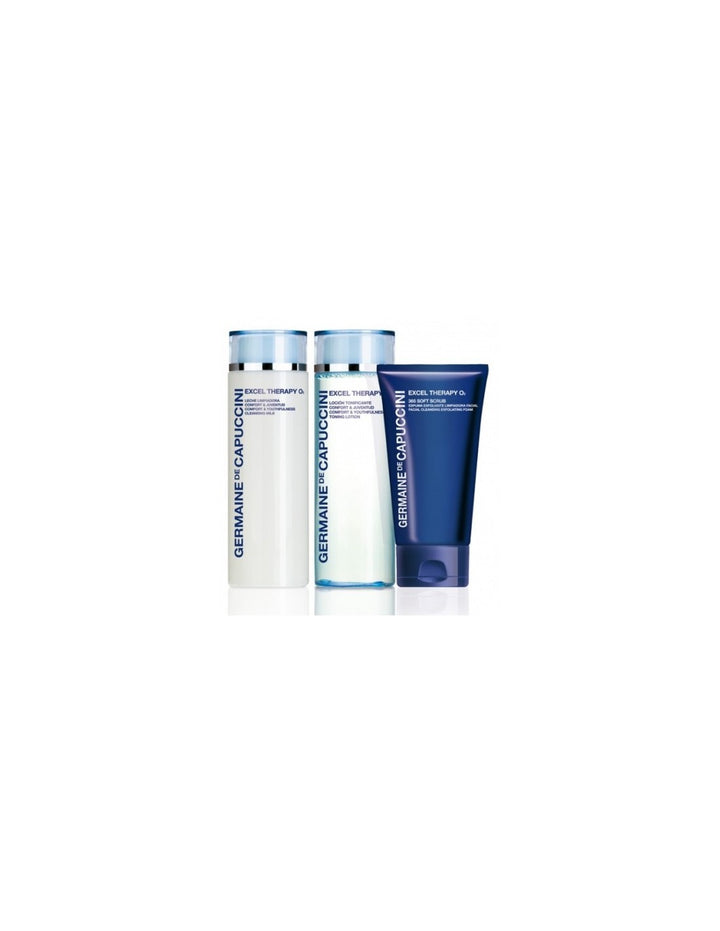 Set Oxigenant Facial - Excel Therapy O2 Soft Scrub 50ml + Comfort Cleansing Milk 125ml + Comfort Toning Lotion 125ml Kit - PP Germaine de Capuccini