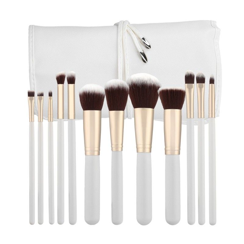 Pensule Albe pentru Machiaj - Make-up White Brushes Set 12pcs - Mimo - HNIcosmetice.ro