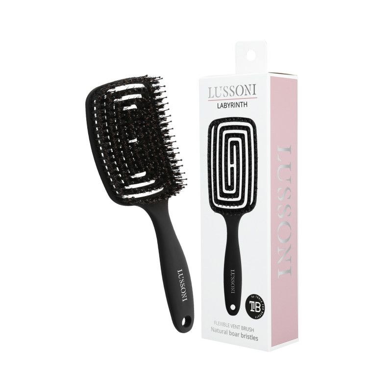 Perie pentru Descalcit si Uscat Parul - Labyrinth Natural Bristles Large Hair Brush - Lussoni - HNIcosmetice.ro