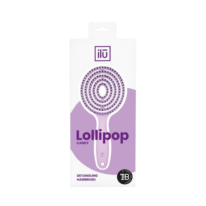 Perie pentru Descalcit si Uscat Parul - Lollipop Candy Purple Detangling Brush - Ilu