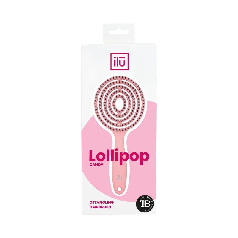 Perie pentru Descalcit si Uscat Parul - Lollipop Candy Pink Detangling Brush - Ilu